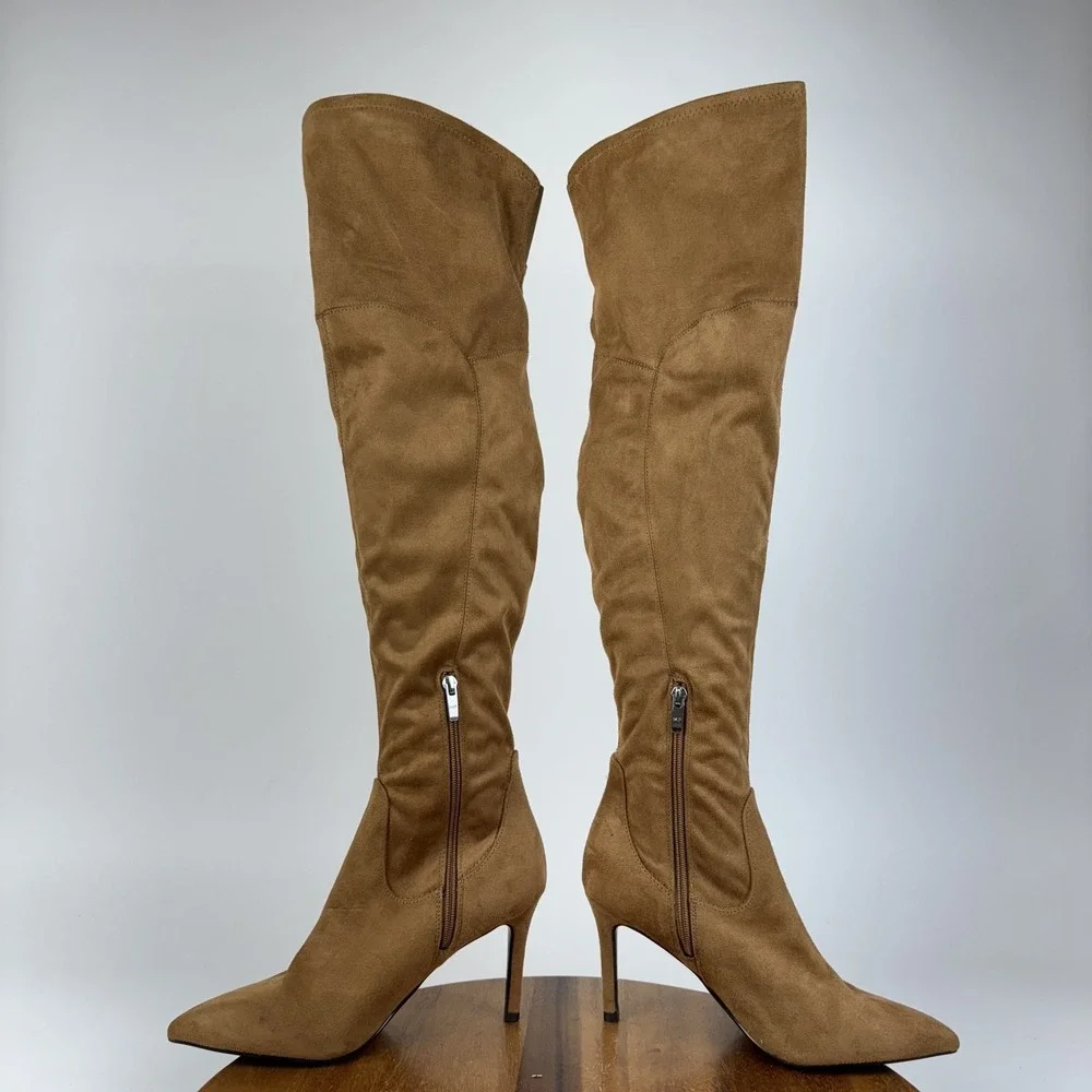 New Womens Marc Fisher Daneca Brown Faux Leather Over The Knee Boots Size 8.5 M